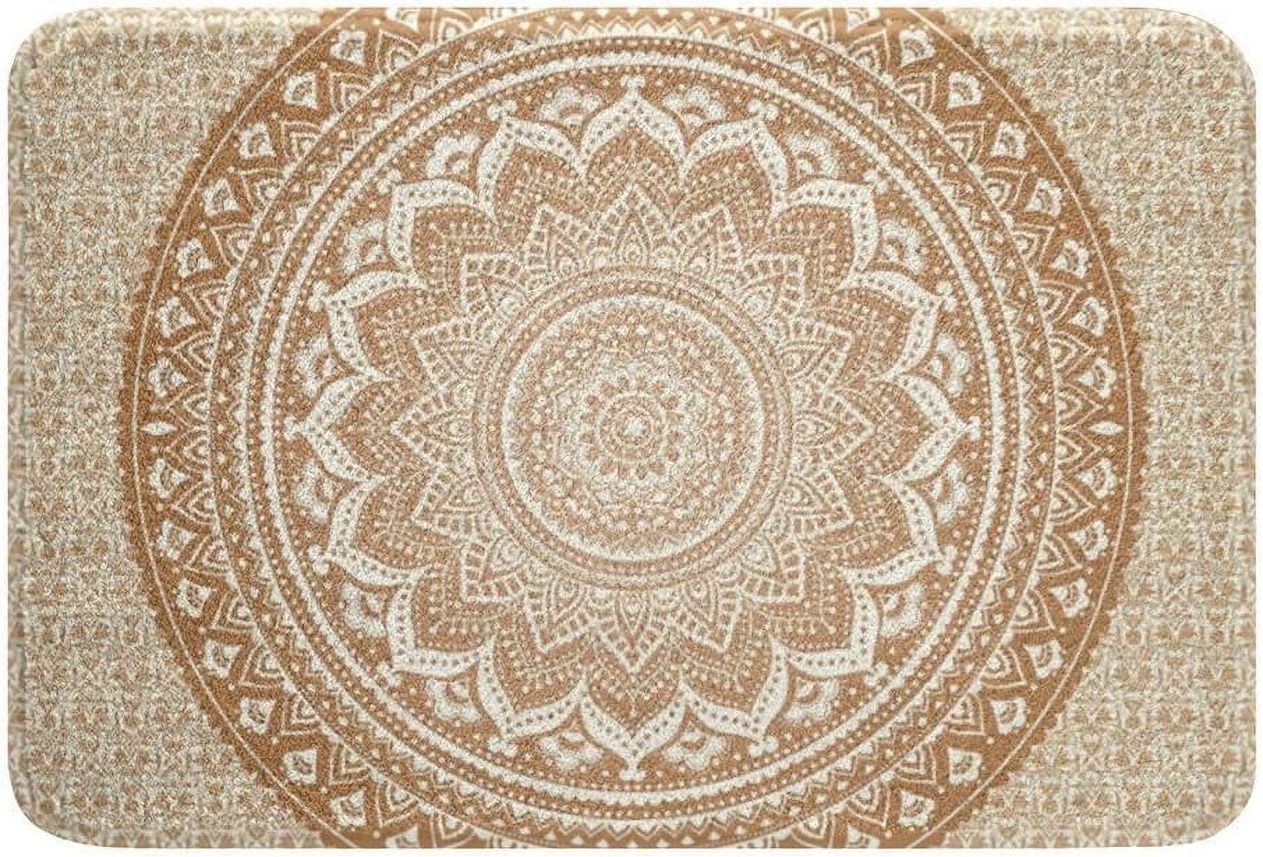 Beige Mandala Bathroom Rug Mat,16"x24" Boho Floral Plush Bathroom Decor