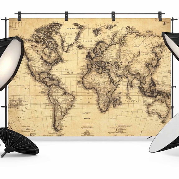 Beige Map Backdrop for Photography,Fabric Photo Background Backdrop,Retro Farmhouse Abstract Illustration Art Photo Booth Background for Portrait Photoshoot Video Wedding Decoration Banner 7x5ft