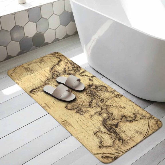 Beige Map Bathroom Runner Rugs Non Slip Washable Absorbent Narrow Long Bath Mat Retro Farmhouse Abstract Illustration Art Runner Rugs for Kitchen Hallway Bedroom Laundry Study Room 31.5"x63"