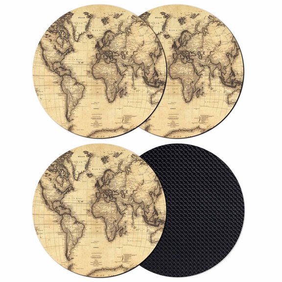 Beige Map Coasters Set of 4, Absorbent Coasters for Drinks, Retro Farmhouse Abstract Illustration Art Coaster for Desk Coffee Table Protection, Home Decor House Warming Gifts 4"