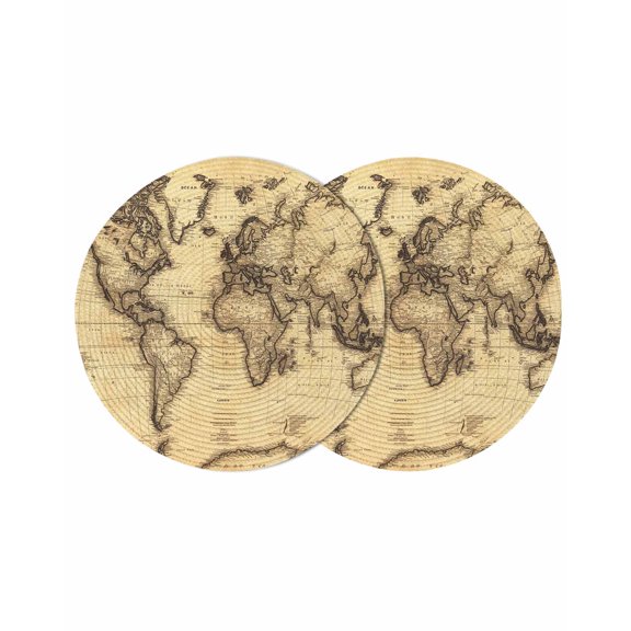 Beige Map Round Placemats Set of 2 for Dinning Tables,Heat-proof Braided Table Mats 13 Inch,Retro Farmhouse Abstract Illustration Art Washable Place Mat for Kitchen Restaurant Party Table Decor