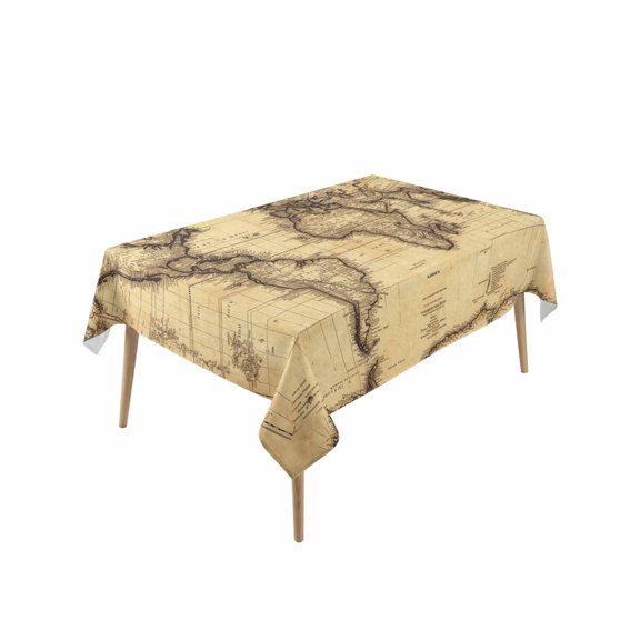 Beige Map Table Cloth, Retro Farmhouse Abstract Illustration Art Waterproof Tablecloth for Rectangle Tables, Reusable Washable Fabric Table Cover for Restaurant Kitchen Dining Tables 60"x120"