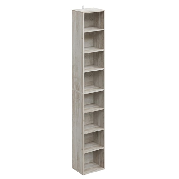 Beige Maple Tall Narrow 8-Tier Floor Standing Bookshelf Compact Display Storage Shelf For Living Room Office Study