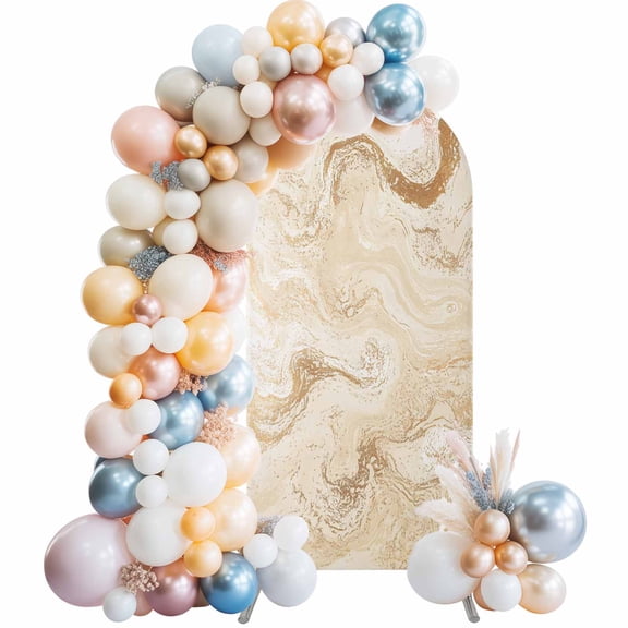 Beige Marble Arch Backdrop Cover 5Ft, Wedding Arch Covers Stretchy Backdrop, Chic Neutral Minimalist Fluid Aesthetic Fitted 2 Sided Arched Photo Background for Birthday Party Decorations