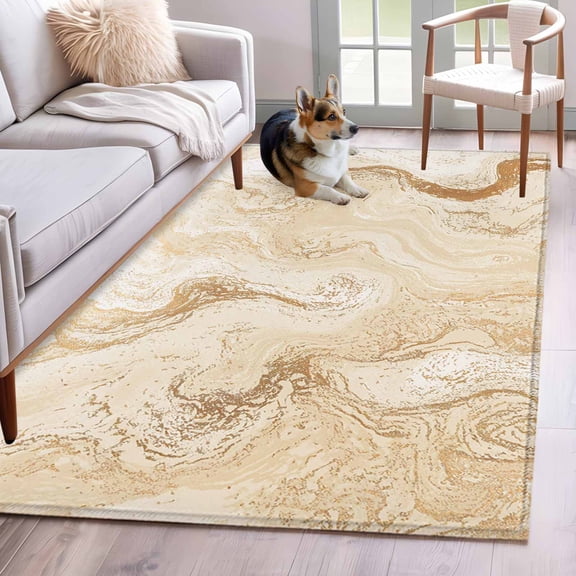 Beige Marble Area Rug 4x6 Washable Rug Non Slip Chic Neutral Minimalist Fluid Aesthetic Large Area Rug Indoor Floor Carpet for Entryway Bedroom Kitchen Living Room Home Office Dining Room Nursery