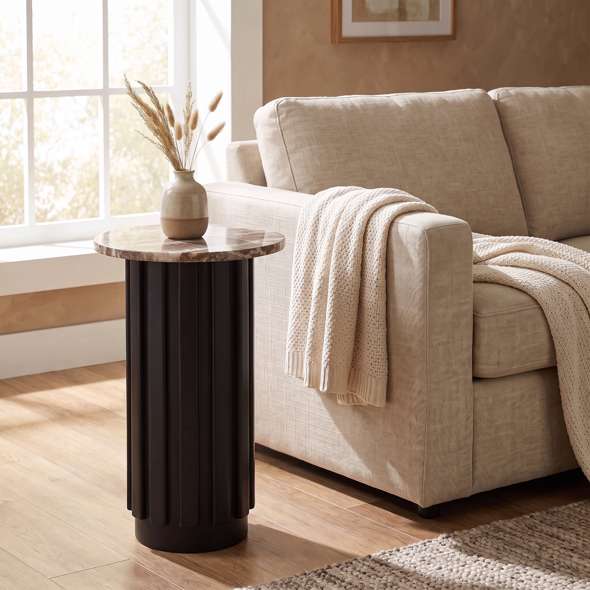 Beige Marble Black Fluted Base Drink Table - Walmart.com