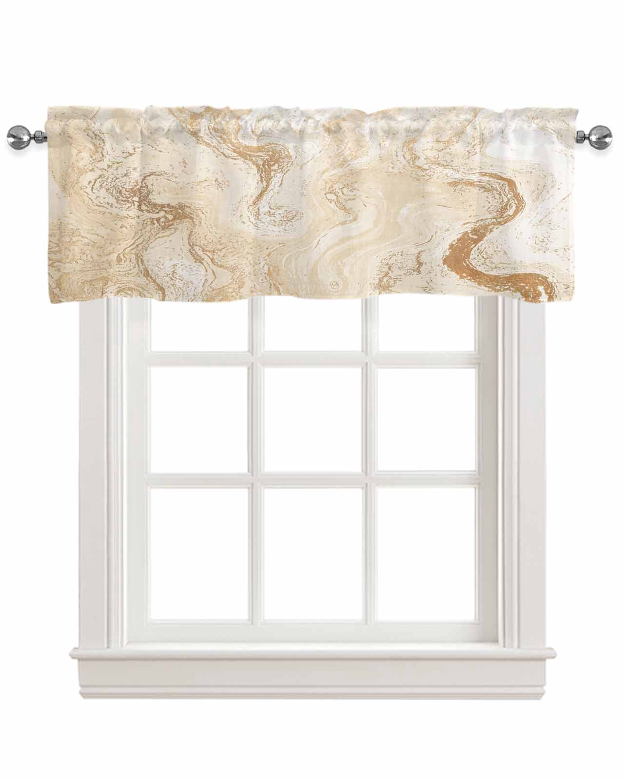 Beige Marble Kitchen Valances for Windows Farmhouse Linen Window Valance Curtain for Living Room Window Treatment Chic Neutral Minimalist Fluid Aesthetic Valance Rod Pocket Topper Drape, 60 x 18 Inch