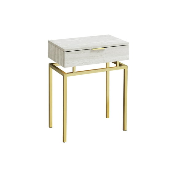 Beige Marble Look Accent Table with Gold Metal Base Modern Side/End Table with Drawer for Living Room & Bedroom