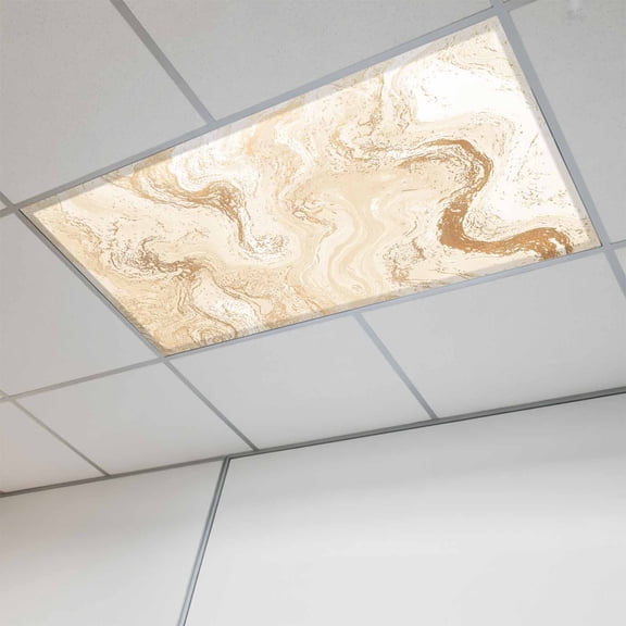 Beige Marble Magnetic Fluorescent Light Covers for Ceiling Lights 2x4Ft, Chic Neutral Minimalist Fluid Aesthetic Office Classroom Kitchen Drop Ceiling Light Covers Lighting Filters Shade Panel 1 Pack
