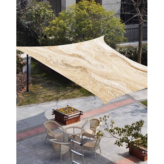 Beige Marble Sun Shade Sail 14'x18' Rectangle Outdoor Shade Canopy, Chic Neutral Minimalist Fluid Aesthetic Porch Shades Outdoor Sun Blocking Screen, Sunshade Cloth Covers for Patio/Deck/Garden