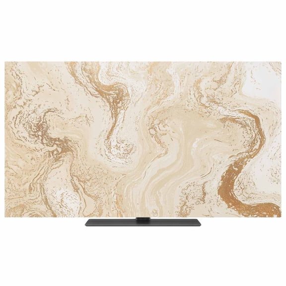 Beige Marble TV Dust Cover,Stretchable TV Screen Desktop Computer Protector Cover,Chic Neutral Minimalist Fluid Aesthetic Television Dustproof Slipcover for 80–85 Inch Flat or Curved TVs