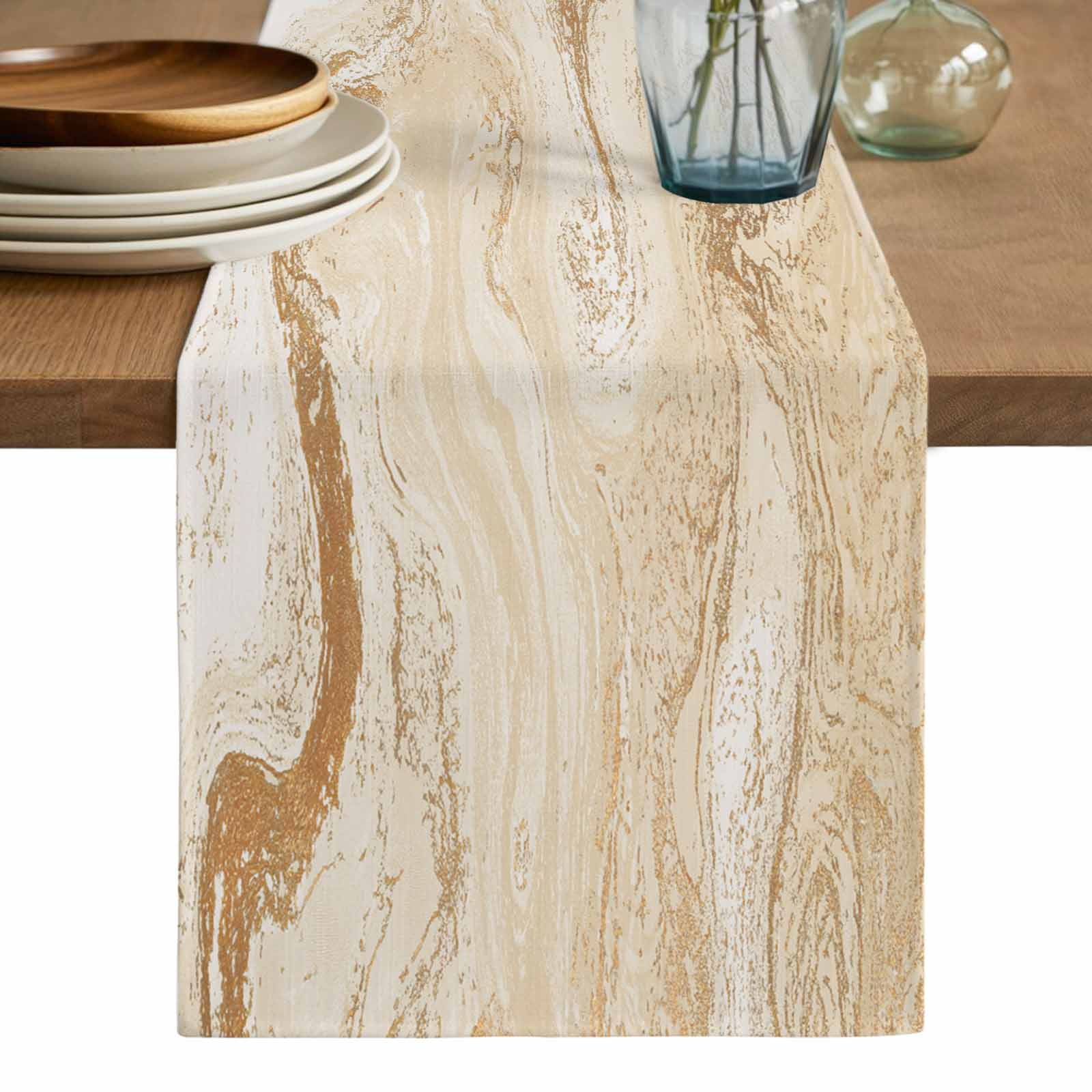 Beige Marble Table Runner, Chic Neutral Minimalist Fluid Aesthetic Washable Cotton Linen Table Runners 72 Inches Long, Dresser Scarf Runner for Dining/Coffee/Kitchen/TV Stands/Cabinets 13''x72''