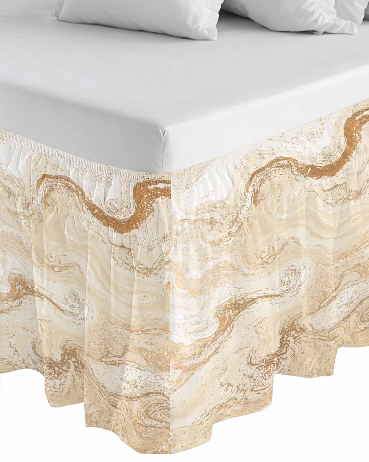 Beige Marble Wrap Around Bed Skirts for Queen Bed 18" Drop,Bed Skirt ...