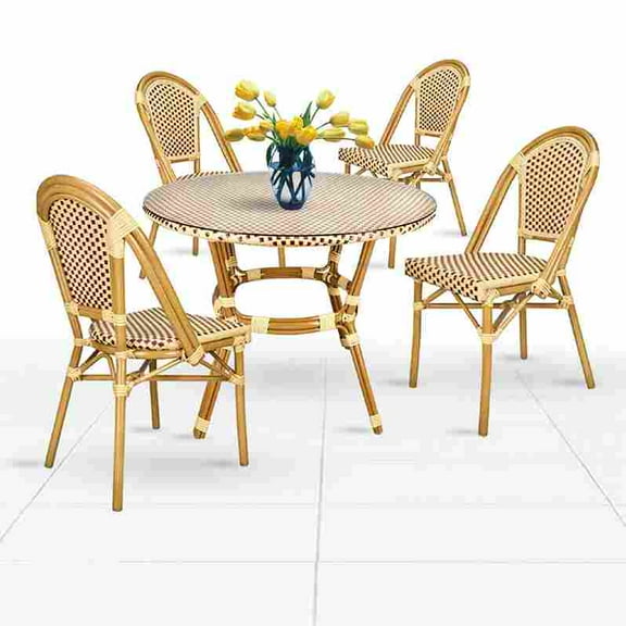 Beige and Maroon French Bistro Set Includes 40" Table and 4 Chairs by Chivari