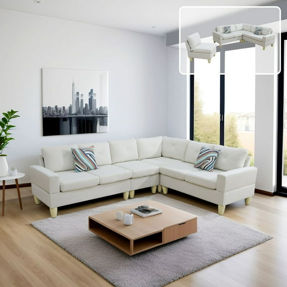 Beige Massa Flannel 4-Piece Couch Living Room Sofa Set Modular sofa