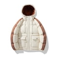 thumbnail image 1 of Beige Mens Jackets Puffer Hooded Winter Down Jacket Lightweight Casual Warm Pockets Outerwear, 1 of 3
