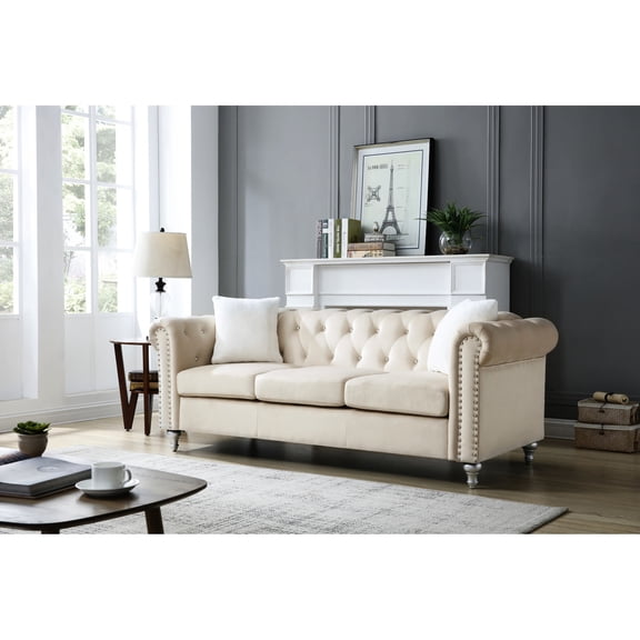 Beige Micro Suede Velvet - Hand - applied Nailhead Accents - Home Decor - Adds Classic Style