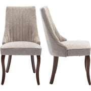 Beige Mid Century Dining Chairs Set of 2, Modern Kitchen & Dining Room Chairs Set of 2, Fabric Upholstered Kitchen Chairs for Dining Table, Sillas de Comedor, Wood Legs (Beige, 2 Pcs)