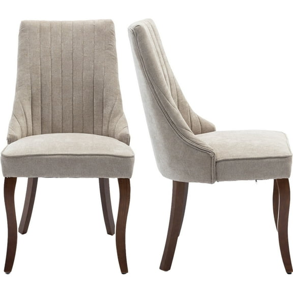 Beige Mid Century Dining Chairs Set of 2, Modern Kitchen & Dining Room Chairs Set of 2, Fabric Upholstered Kitchen Chairs for Dining Table, Sillas de Comedor, Wood Legs (Beige, 2 Pcs)