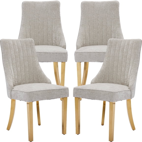 Beige Mid Century Dining Chairs Set of 4, Modern Kitchen & Dining Room Chairs Set of 4, Chenille Fabric Upholstered Kitchen Chairs for Dining Table, Sillas de Comedor, Gold Legs (Beige, 4 Pcs)