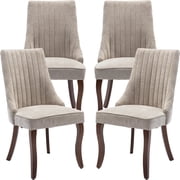 Beige Mid Century Dining Chairs Set of 4, Modern Kitchen & Dining Room Chairs Set of 4, Fabric Upholstered Kitchen Chairs for Dining Table, Sillas de Comedor, Wood Legs Beige, 4 Pcs