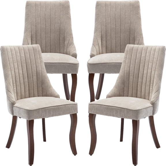 Beige Mid Century Dining Chairs Set of 4, Modern Kitchen & Dining Room Chairs Set of 4, Fabric Upholstered Kitchen Chairs for Dining Table, Sillas de Comedor, Wood Legs (Beige, 4 Pcs)