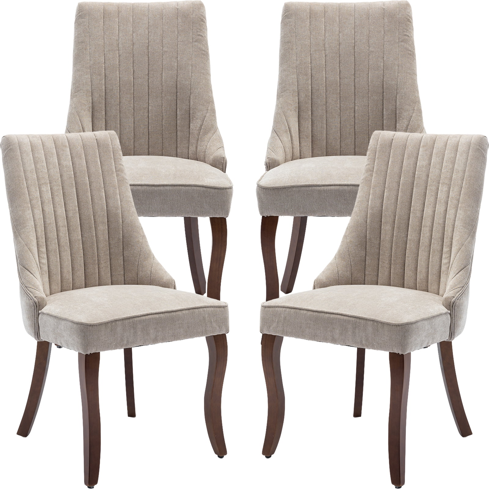 Beige Mid Century Dining Chairs Set of 4, Modern Kitchen & Dining Room Chairs Set of 4, Fabric Upholstered Kitchen Chairs for Dining Table, Sillas de Comedor, Wood Legs (Beige, 4 Pcs)