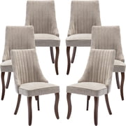 Beige Mid Century Dining Chairs Set of 6, Modern Kitchen & Dining Room Chairs Set of 6, Fabric Upholstered Kitchen Chairs for Dining Table, Sillas de Comedor, Wood Legs Beige, 6 Pcs