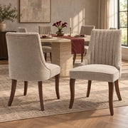 Beige Mid Century Dining Chairs Set of 6, Modern Kitchen & Dining Room Chairs Set of 6, Fabric Upholstered Kitchen Chairs for Dining Table, Sillas de Comedor, Wood Legs Beige, 6 Pcs