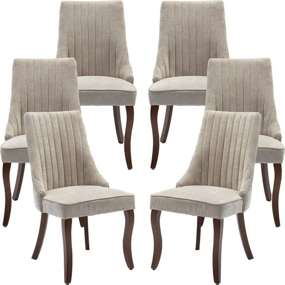 Beige Mid Century Dining Chairs Set of 6, Modern Kitchen & Dining Room Chairs Set of 6, Fabric Upholstered Kitchen Chairs for Dining Table, Sillas de Comedor, Wood Legs (Beige, 6 Pcs)