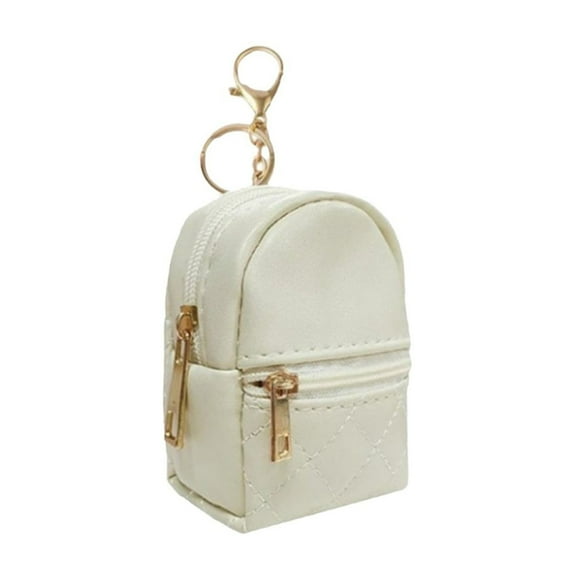 Beige Mini Backpack Style Pu Coin Purse And Key Holder For Compact Storage And Organization