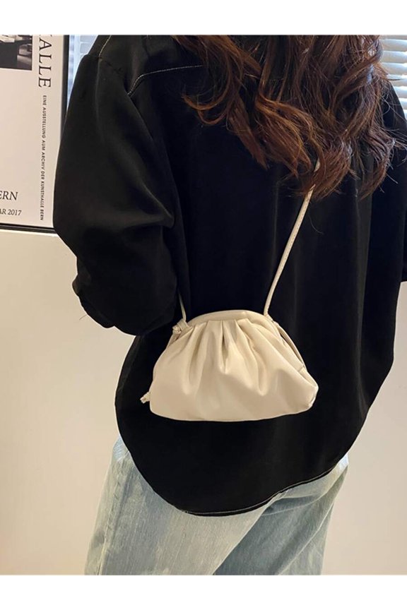 Beige Mini Cloud-Style Drawstring Crossbody Shoulder Bag