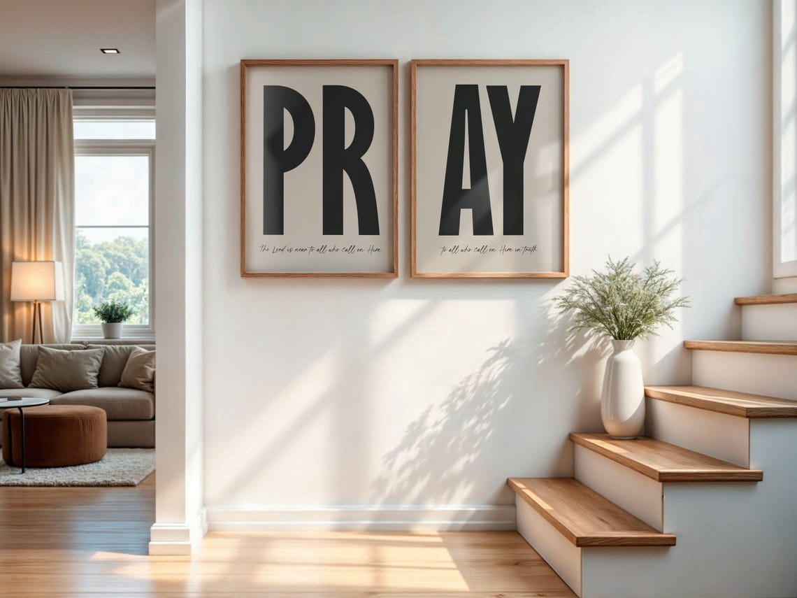Beige Minimalist PRAY Typography Poster Bible Verse Wall Art Set 2 ...