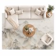 Beige Misty Mountains Area Rug 8'x10', Zen Flying Birds Peaks Trees ...