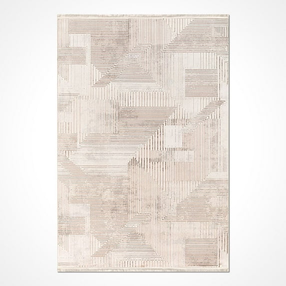 Beige Modern Acrylic Area Rugs for Living Room Jacquard Textured Modern Rugs Soft Geometric Rug for Bedroom Mid Century Washable Rug Non-Slip Bohemian Perfect for Dining Room Office