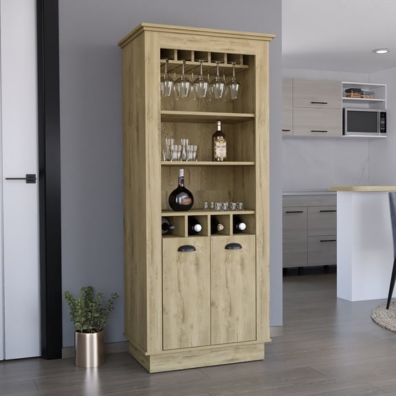 Beige Modern Bar Cabinet With 4 Rack And Shelves - Living Room Delight Construction Space