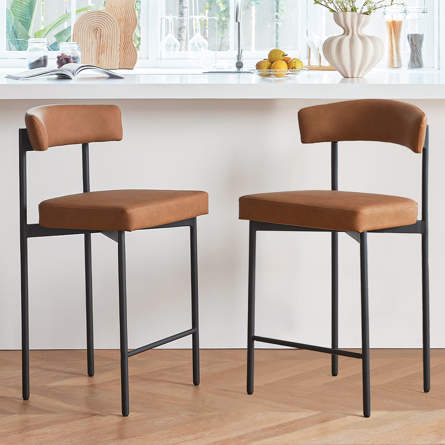 24 Inch Leather Brown Bar Stools Rustic Bar Furniture Leather And