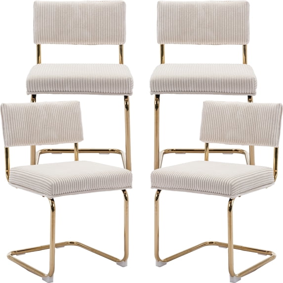 Beige Modern Dining Chairs Set of 4, Corduroy Fabric Upholstered Kitchen & Dining Room Chairs Set of 4, Kitchen Table Chairs Set of 4, Sillas de Comedor, Gold Metal Frame (Beige, 4 Pcs)