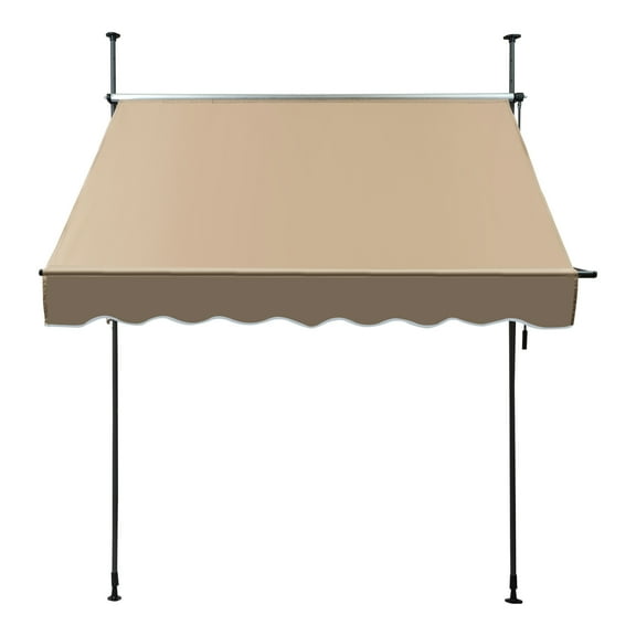 Beige Modern Sunshade, 95% Shade, SPF80++ UV Resistant. Polyester & Carbon Steel, Hand-Cranked. Ergonomic Handle, Wave Edging. For Terraces, Gardens, Shops. Assembly Needed.
