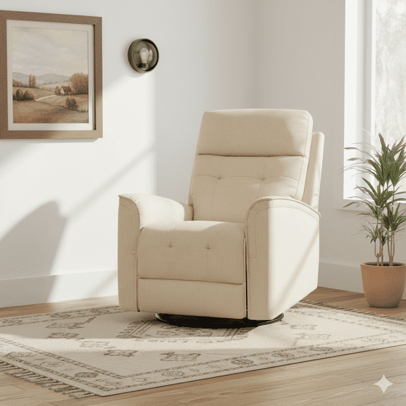 Beige Modern Swivel Rocking Recliner Chair, Manual Recliner with 360 Rotation, Adjustable 90150 Backrest and Footrest, Comfortable Accent Chair for Living Room