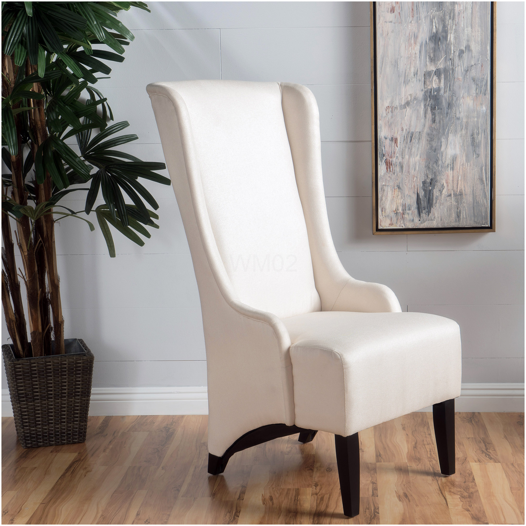 Beige Modern Upholstered Dining Chair With High Back And Wooden Legs 