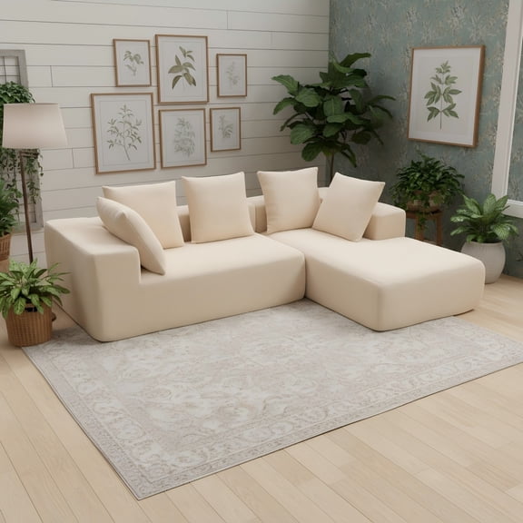 Beige Modular Sectional Sofa with Cushions, Modern Apartment Couch with Soft Pillows, Space-Saving Living Room Furniture