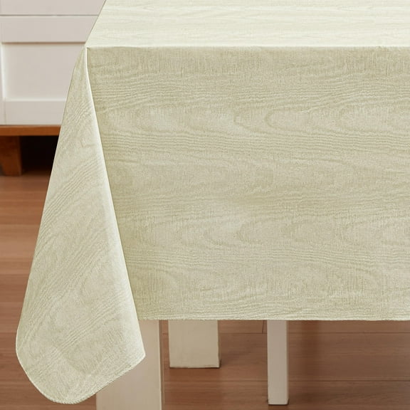 Beige Moire Wavy Solid 60 x 84 inch Oval Vinyl Dining Tablecloth with Flannel Backing