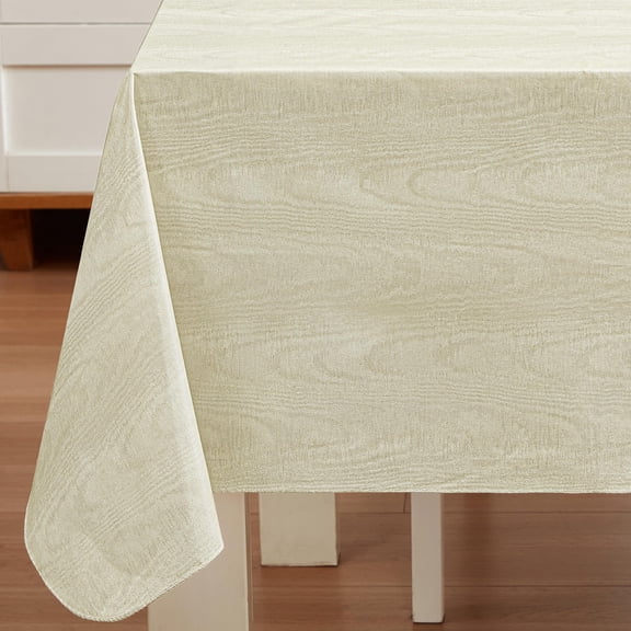 Beige Moire Wavy Solid 70 inch Round Vinyl Dining Tablecloth with Flannel Backing