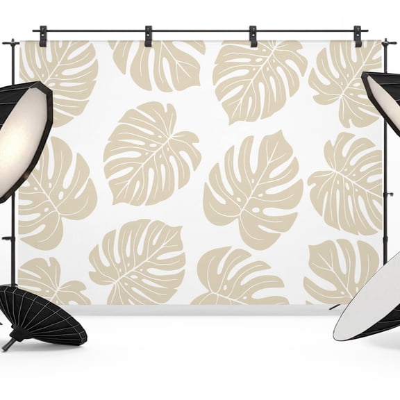 Beige Monstera Leaf Backdrop for Photography, Tropical Botanical Minimalist Modern Summer Photo Backdrop Portrait Background Party Banner Photo Backgrounds for Studio Booth Props, 7x5ft