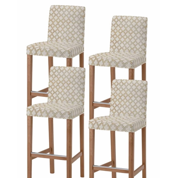 Beige Moroccan Bar Stool Covers Set of 4, Geometric Abstract Art Modern Stretch Washable Bar Chair Covers with Backs, Removable Pub Counter Height Chair Cover for Kitchen Dining Room Cafe