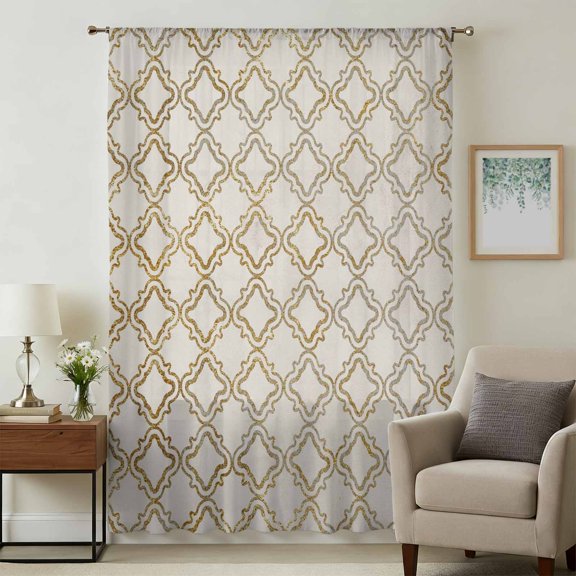 Beige Moroccan Sheer Curtains 108 Inches Extra Long for Living Room, Geometric Abstract Art Modern Light Filtering Privacy Drapes, Breathable Semi Sheer Window Treatment for Floor to Ceiling Window