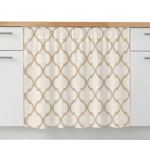 Beige Moroccan Sink Skirt 11"W x 13"L,Dustproof Under Sink Curtain Skirt for Bathroom Kitchen,Morocco Geometric Quatrefoil Lattice Adhesive Short Curtain Vanity Cover for Laundry Closet Shoe Rack