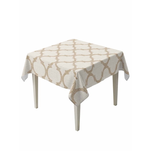 Beige Moroccan Table Cloth, Waterproof Tablecloth for Square Tables, Morocco Geometric Quatrefoil Lattice Reusable Washable Fabric Table Cover for Restaurant Kitchen Dining Tables 54"x54"