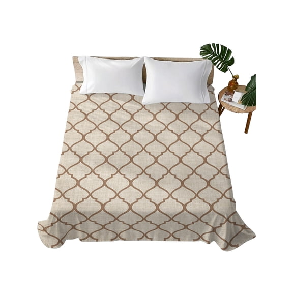Beige Morocco Pattern Flat Sheet Only Twin Size, Soft Breathable Bed Top Sheets for Mattress, Modern Moroccan Geometric Abstract Art Luxury Bedding Flat Sheets for Home Hotel Bedroom Bed Protection